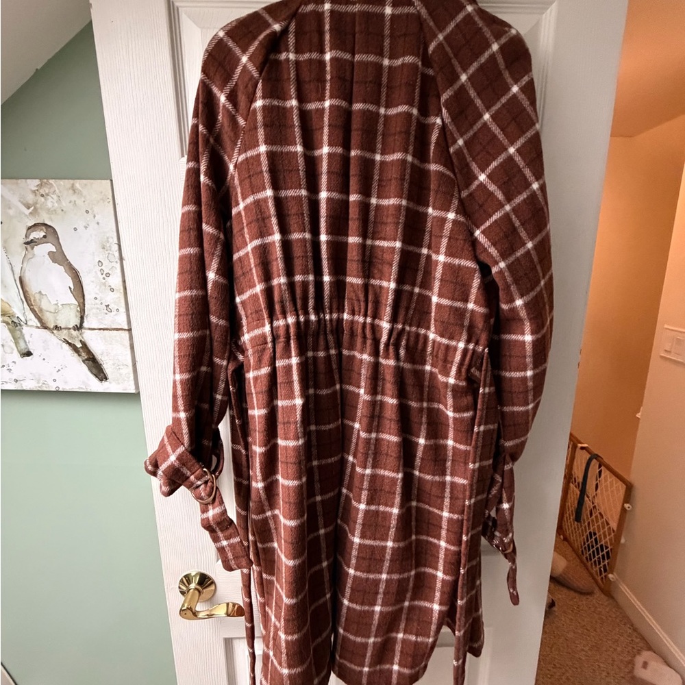 Alice Blue Checkered Brown Trench Coat - Picture 5 of 5